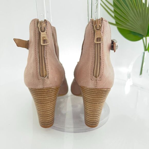 Miz Mooz Knox Sandal Women 38 8 Blush Pink Leather Wedge Boho Open Toe Bootie - Picture 8 of 16